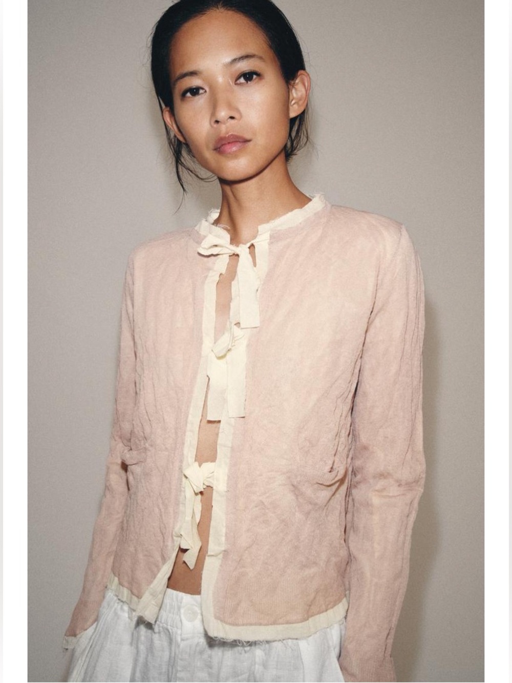 ZARA COMBINATION KNIT JACKET WITH BOWS